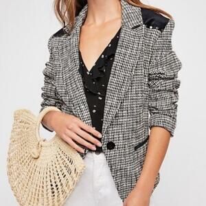 Free People Black and White Houndstooth Blazer